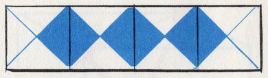 Составленный из квадратов ряд можно разделить диагоналями на ряд других квадратов
