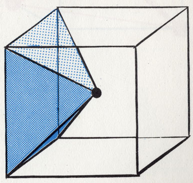 Куб содержит 6 пирамид (для большей наглядности изображена только одна). На каждой из шести квадратных граней можно построить аналогичные пирамиды