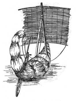 тростниковая лодка с мачтой и парусом из циновки